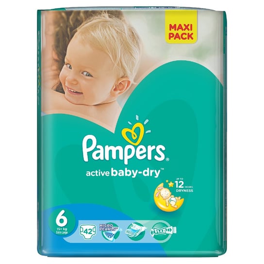 Pampers, Active Baby-Dry, Pieluszki jednorazowe, rozmiar 6, Extra Large, 42 szt. Pampers