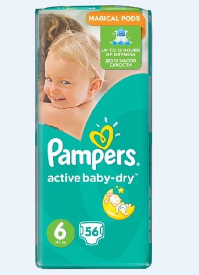 Pampers, Active Baby-Dry, Pieluszki jednorazowe, rozmiar 6, Extra Large, 56 szt. Pampers