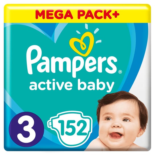 Pampers, Active Baby, Pieluchy jednorazowe, rozmiar 3, Midi, 6-10 kg, 152 szt. Pampers