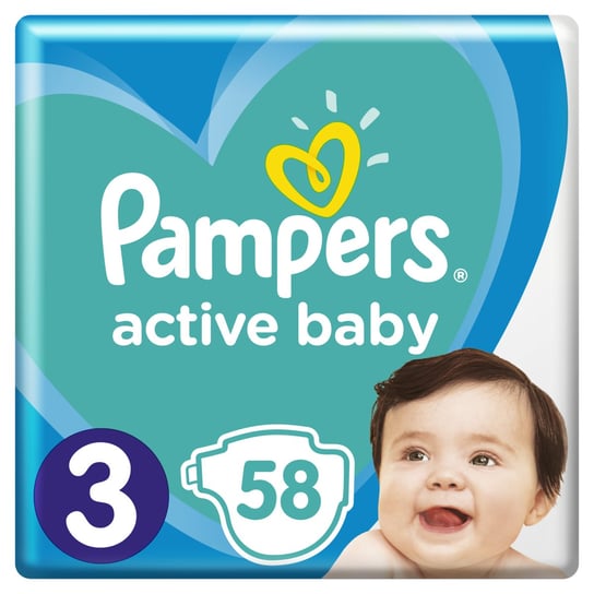Pampers, Active Baby, Pieluchy jednorazowe, rozmiar 3, Midi, 6-10 kg, 58 szt. Pampers