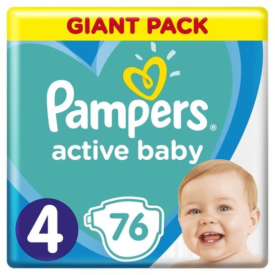 Pampers, Active Baby, Pieluchy jednorazowe, rozmiar 4, Maxi, 9-14 kg, 76 szt. Pampers