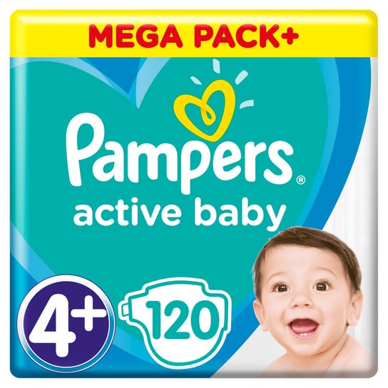 Pampers, Active Baby, Pieluchy jednorazowe, rozmiar 4+, Maxi Plus, 10-15 kg, 120 szt. Pampers