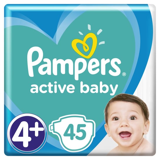 Pampers, Active Baby, Pieluchy jednorazowe, rozmiar 4+, Maxi Plus, 10-15 kg, 45 szt. Pampers