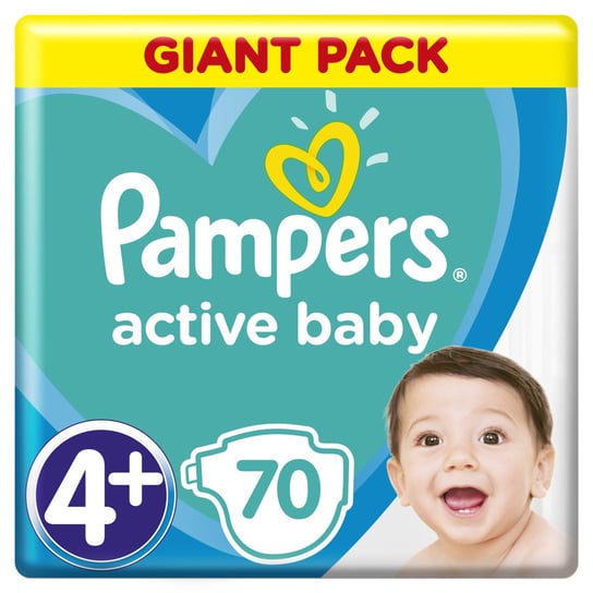 Pampers, Active Baby, pieluchy jednorazowe, rozmiar 4+, Maxi Plus, 10-15 kg, 70 szt. Pampers