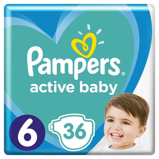Pampers, Active Baby, Pieluchy jednorazowe, rozmiar 6, Extra Large, 13-18 kg, 36 szt. Pampers