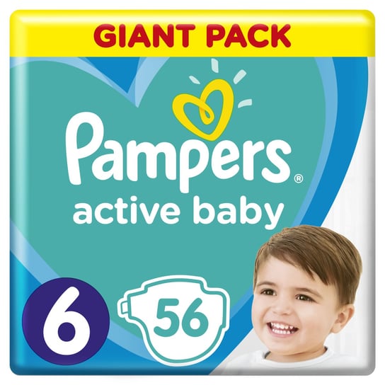 Pampers, Active Baby, Pieluchy jednorazowe, rozmiar 6, Extra Large, 13-18 kg, 56 szt. Pampers