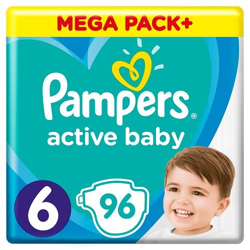 Pampers, Active Baby, Pieluchy jednorazowe, rozmiar 6, Extra Large, 13-18 kg, 96 szt. Pampers
