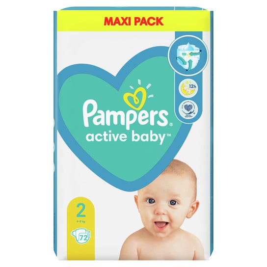 Pampers, Active Baby, Pieluszki jednorazowe, rozmiar 2, 4-8 kg, 72 szt. Pampers