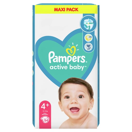 Pampers, Active Baby, Pieluszki jednorazowe, rozmiar 4+, 10-15 kg, 54 szt. Pampers