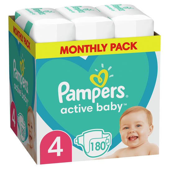 Pampers, Active Baby, Pieluszki jednorazowe, rozmiar 4, 9-14 kg, 180 szt. Pampers