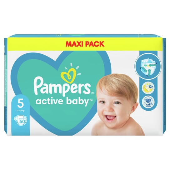 Pampers, Active Baby, Pieluszki jednorazowe, rozmiar 5, 11-16 kg, 50 szt. Pampers