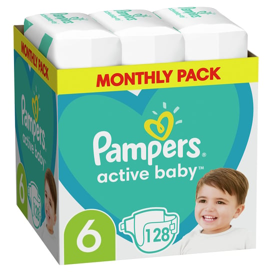 Pampers, Active Baby, Pieluszki jednorazowe, rozmiar 6, 13-18 kg, 128 szt. Pampers