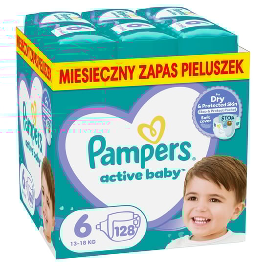Pampers Active Baby, rozmiar 6, 128 pieluszek, 13kg-18kg Pampers
