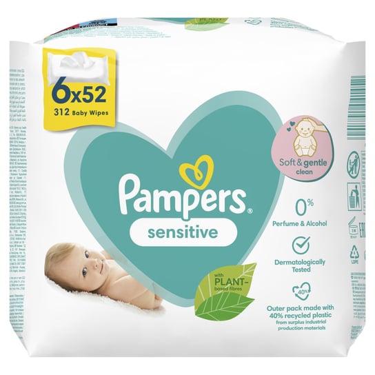 Pampers Chusteczki Nawilżane Sensitive, 6x 52szt. Pampers