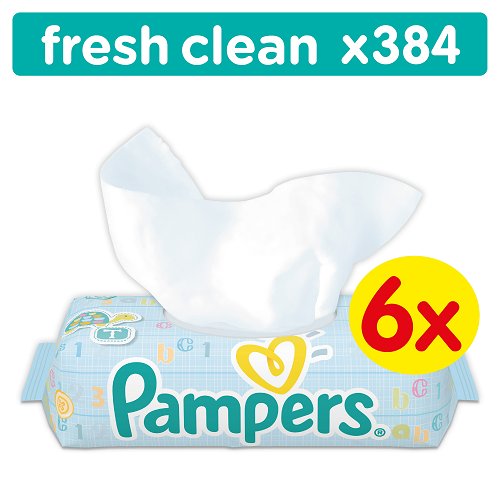 Pampers, Fresh Clean, chusteczki dla niemowląt, 6x64 szt. Pampers