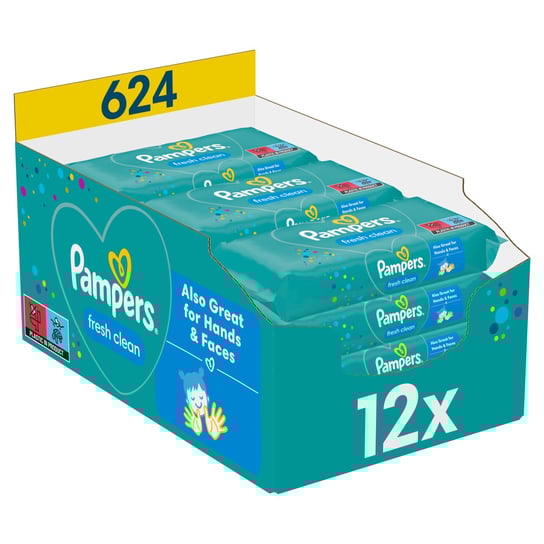 Pampers Fresh Clean Chusteczki nawilżane dla dzieci, 1 opakowania = 624 chusteczek Pampers