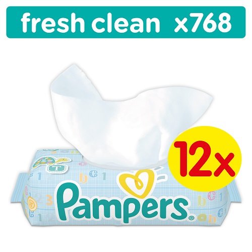 Pampers, Fresh Clean, Chusteczki nawilżane dla niemowląt, 12x64 szt. Pampers