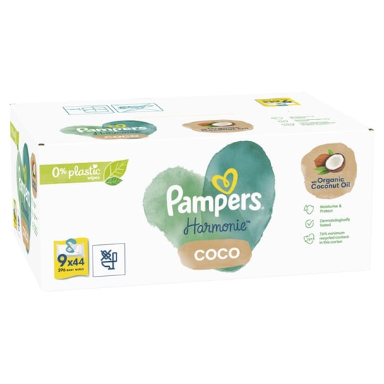 Pampers Harmonie Coco, Chusteczki nawilżane dla dzieci, 9 opakowań = 396 chusteczek Pampers