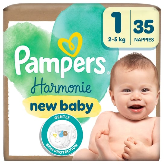 Pampers Harmonie Pieluszki rozmiar 1, 35 pieluszki, 2kg-5kg, ochrona delikatnej skóry i 100% ochrony Pampers Pampers