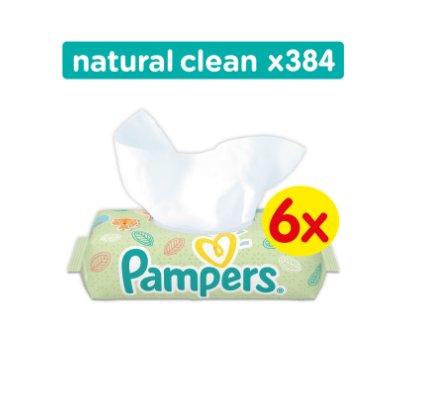 Pampers, Natural Clean, Chusteczki nawilżane, 6x64 szt. Pampers