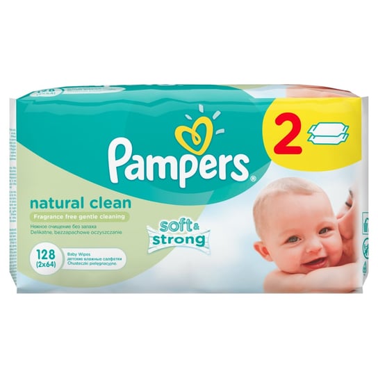 Pampers, Natural Clean, Chusteczki nawilżane, Duo, 2x64 szt. Pampers