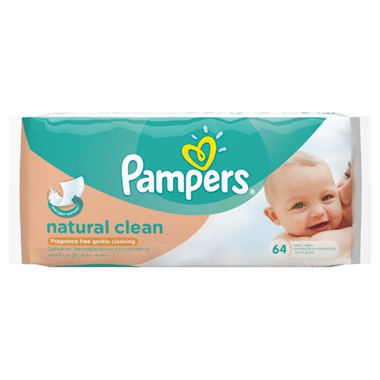 Pampers, Natural Clean, Chusteczki nawilżane, Single, 64 szt. Pampers