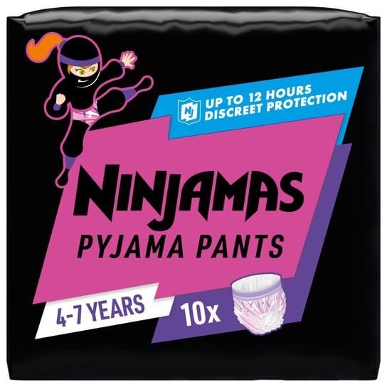 Pampers Ninjamas Dziewczynka Pieluchomajtki, 10 par pieluchomajtek 7 lat Ninjamas