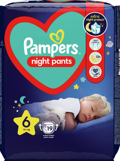 Pampers, Pieluchomajtki, Night Pants Vp, 6-Exlarge, 19 sztuk Pampers