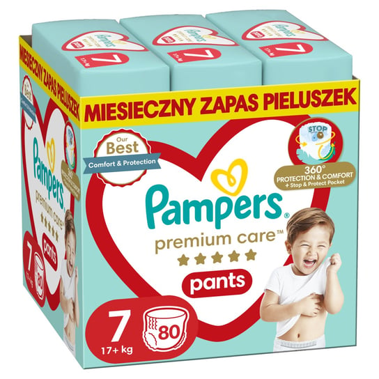 Pampers Premium Care Pieluchomajtki, rozmiar 7, 80 sztuk, 17kg+ Pampers
