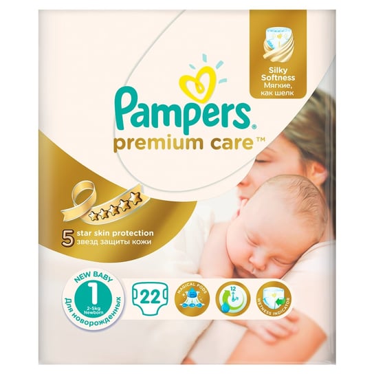 Pampers, Premium Care, Pieluchy jednorazowe, rozmiar 1, Newborn, 2-5 kg, 22 szt. Pampers