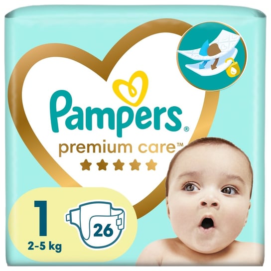 Pampers, Premium Care, Pieluchy jednorazowe, rozmiar 1, Newborn, 2-5 kg, 26 szt. Pampers