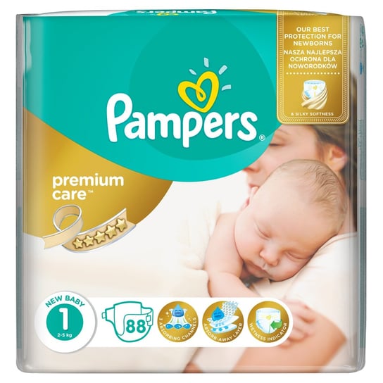 Pampers, Premium Care, Pieluchy jednorazowe, rozmiar 1, Newborn, 2-5 kg, 88 szt. Pampers