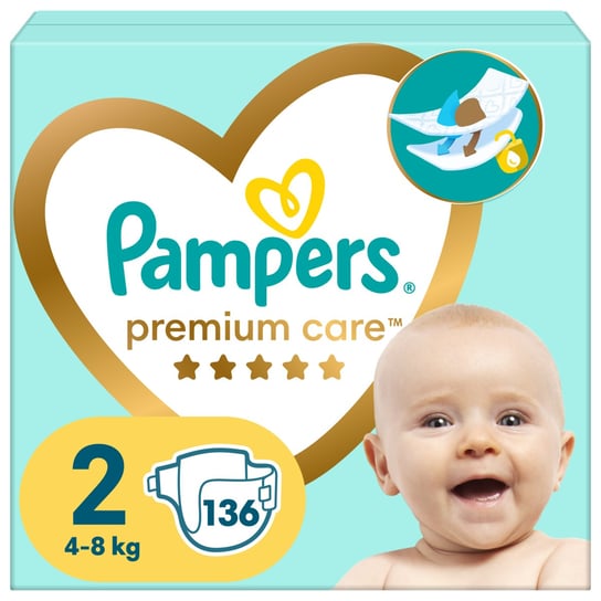 Pampers Premium Care, pieluchy jednorazowe, rozmiar 2, 136 sztuk, 4kg - 8kg Pampers