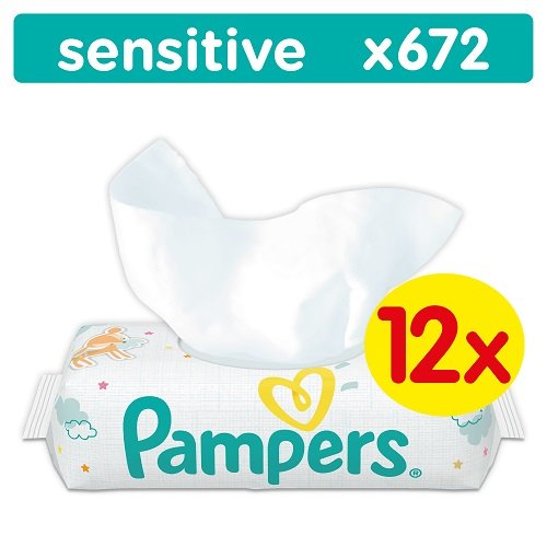Pampers, Sensitive, Chusteczki nawilżane dla niemowląt, 12x56 szt. Pampers
