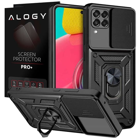 Pancerne etui z osłoną aparatu Alogy Camshield Stand Ring do Samsung Galaxy M53 5G czarne + Szkło Alogy
