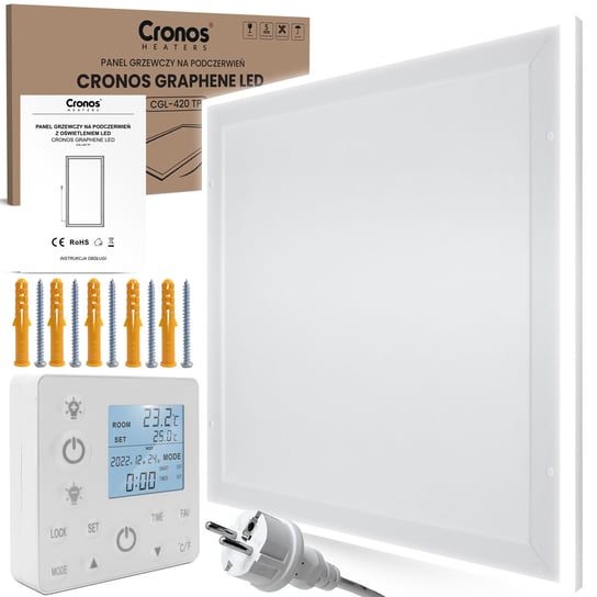 Panel grzewczy IR CRONOS Graphene podświetlana ramka LED termostat akcesoria do montażu CGL-420TP biały Cool Inna marka