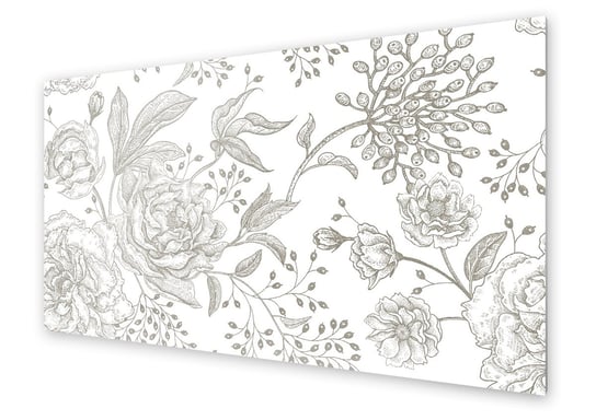 Panel kuchenny HOMEPRINT Biało czarny wzór kwiatów 125x50 cm HOMEPRINT
