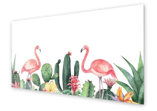 Panel kuchenny HOMEPRINT Flamingi wśród kaktusów 100x50 cm HOMEPRINT