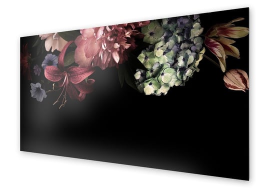 Panel kuchenny HOMEPRINT Kwiaty na tle czarnej tafli 120x60 cm HOMEPRINT