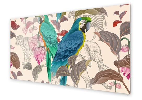 Panel kuchenny HOMEPRINT Papugi na tle zwierząt 100x50 cm HOMEPRINT