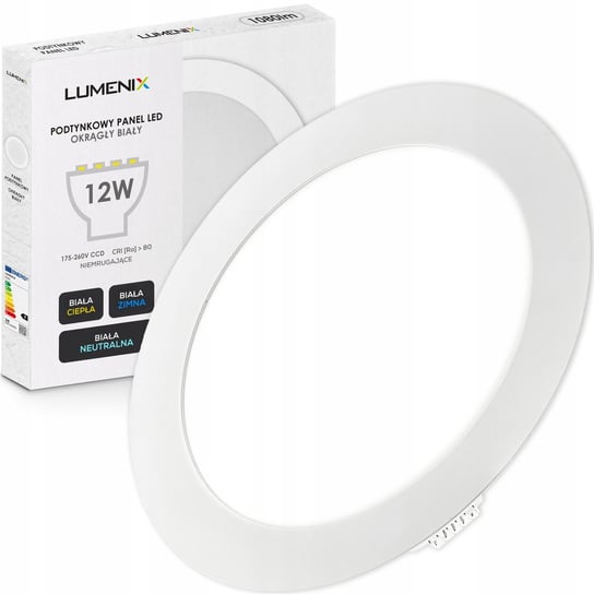 PANEL plafon sufitowy LED PODTYNKOWY OKRĄGŁY 12W 1080lm NEUTRALNA Lumenix DLED