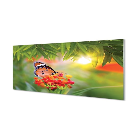Panel szklany + klej Kolorowy motyl kwiaty 125x50 cm Tulup