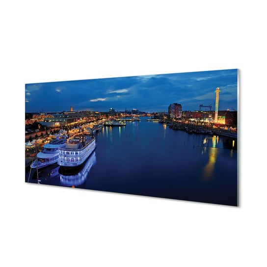 Panel szklany Statek morze miasto nocą 120x60 cm Tulup