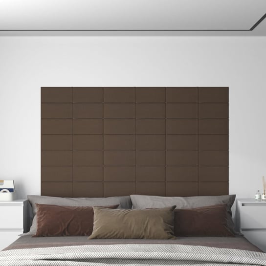 Panele ścienne, 12 szt., brązowe, 60x15 cm, tkanina, 1,08 m² vidaXL