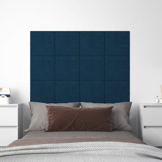 Panele ścienne, 12 szt., niebieskie, 30x30 cm, aksamit, 1,08 m² vidaXL