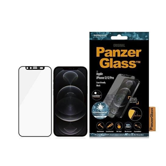 PanzerGlass E2E Microfracture iPhone 12/ 12 Pro CamSlider Case Friendly AntiBacterial czarny/black PanzerGlass