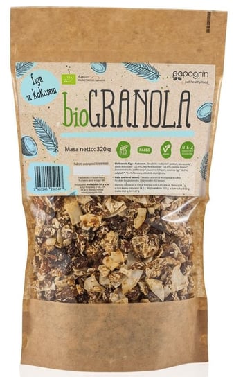 Papagrin, granola figa z kokosem bezglutenowa bio, 320 g PAPAGRIN