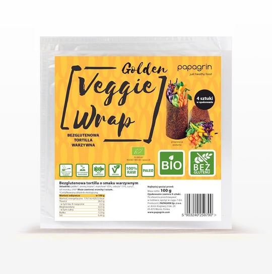 Papagrin, tortilla wraps warzywna złota bezglutenowa bio, 100 g PAPAGRIN