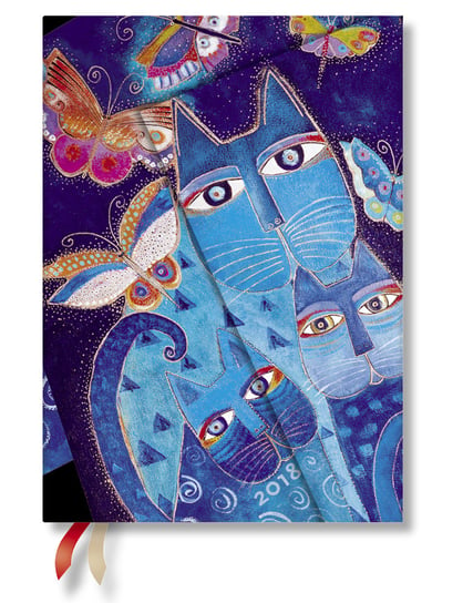Paperblanks, kalendarz książkowy 2018, Blue Cats & Butterflies Midi Paperblanks