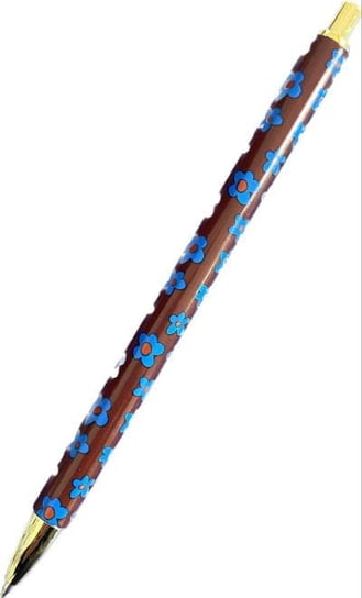 Paperchase-  Długopis brązowy z niebieskimi kwiatami  Czarny Paperchase